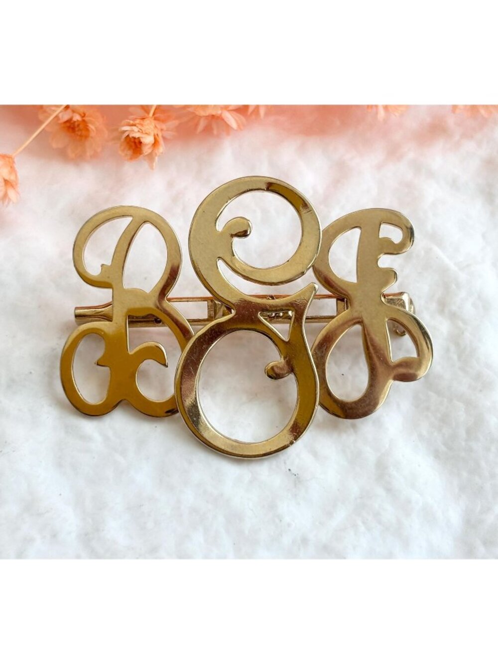 BGJ Initials Gold Toned Large Vintage Brooch | Pin
